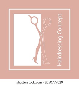 Concepto de tijeras para peluqueros. Logo del salón de belleza. Tijeras blancas sobre fondo beige. Ilustración vectorial.