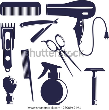 Hairdresser's tools. Set of vector objects.