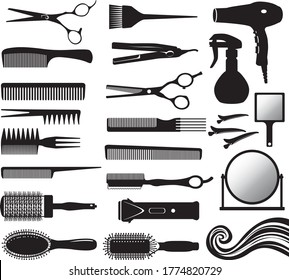 Hairdressers tools silhouettes -  vector illustration 