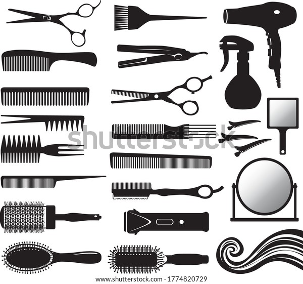 Hairdressers\
tools silhouettes -  vector illustration\
