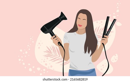 hairdressers working with clients in the barbershop. Hairdressers make haircuts and hairstyles for men and women. Colored flat vector illustration, hair dryer.