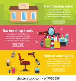 Hairdressing banner horizontal concept set. Flat illustration of 3 hairdressing vector banner horizontal concepts for web