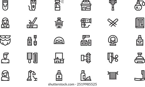 Hairdressing and barber shop icons High-Quality Vector Icons Collection with Editable Stroke. Ideal for Professional and Creative Projects.