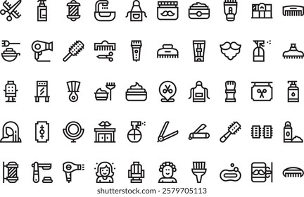 Hairdressing and barber shop icons High-Quality Vector Icons Collection with Editable Stroke. Ideal for Professional and Creative Projects