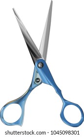 Hairdressing blue scissors isolated vector illustration of vintage style on a white background