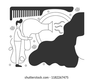 Hairdressing concept. Flat illustration with hairdresser and hair tools.
 Black-and-white illustration.