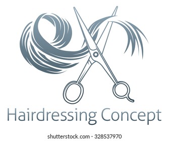 Hairdressing Conceptual icon of a pair of scissors cutting a lock of hair