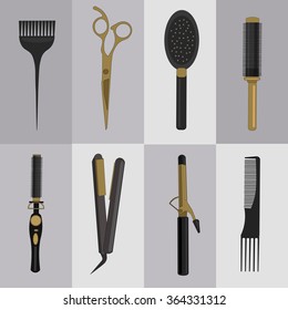 Hairdressing equipment icons.