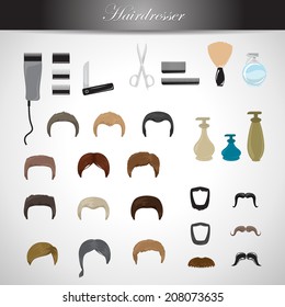 Hairdressing Equipment Icons Set - Isolated On Gray Background - Vector Illustration, Graphic Design Editable For Your Design