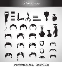 Hairdressing Equipment Icons Set - Isolated On Gray Background - Vector Illustration, Graphic Design Editable For Your Design