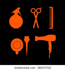 Hairdressing icon set. Vector  on a black background