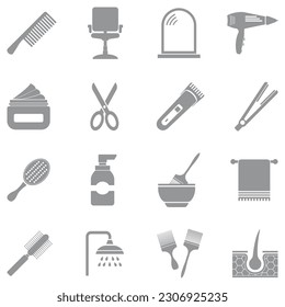 Hairdressing Icons. Gray Flat Design. Vector Illustration.