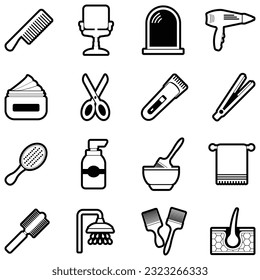 Hairdressing Icons. Line With Fill Design. Vector Illustration.