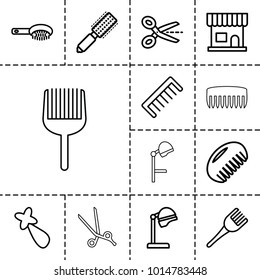 Hairdressing icons. set of 13 editable outline hairdressing icons such as comb, hair brush, salon hair dryer, beauty salon, coloring brush, hair barrette, scissors