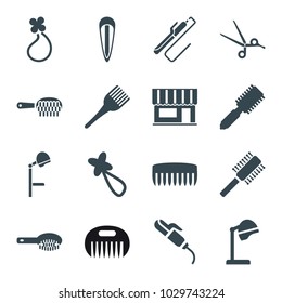 Hairdressing icons. set of 16 editable filled hairdressing icons such as hair brush, salon hair dryer, coloring brush, comb, barber scissors