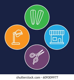 Hairdressing icons set. set of 4 hairdressing outline icons such as barber scissors, salon hair dryer, beauty salon