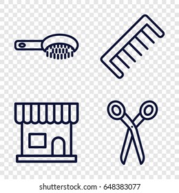 Hairdressing icons set. set of 4 hairdressing outline icons such as barber scissors, hair brush, beauty salon