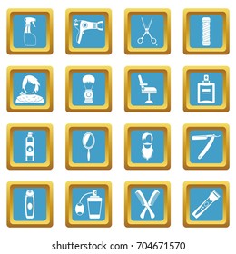 Hairdressing icons set in blue color isolated vector illustration for web and any design