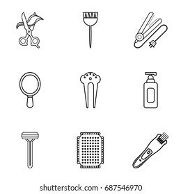 Hairdressing icons set. Outline set of 9 hairdressing vector icons for web isolated on white background