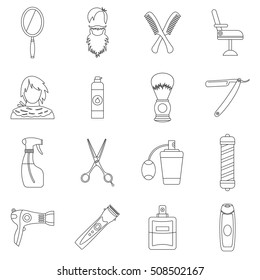 Hairdressing icons set. Outline illustration of 16 hairdressing travel vector icons for web