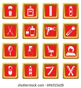 Hairdressing icons set in red color isolated vector illustration for web and any design