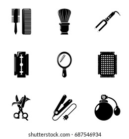 Hairdressing icons set. Simple set of 9 hairdressing vector icons for web isolated on white background