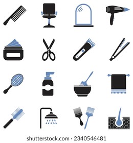 Hairdressing Icons. Two Tone Flat Design. Vector Illustration.