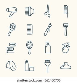 Hairdressing line icon set