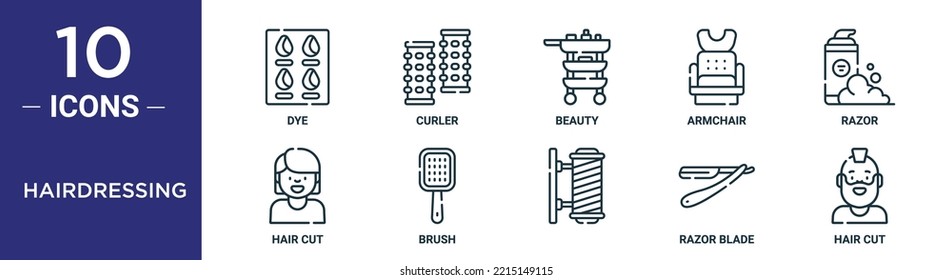 Hairdressing Outline Icon Set Includes Thin Line Dye, Curler, Beauty, Armchair, Razor, Hair Cut, Brush Icons For Report, Presentation, Diagram, Web Design