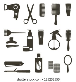 Hairdressing related objects silhouette set