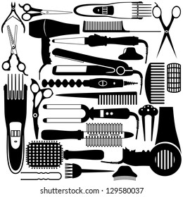 Hairdressing related symbol. Vector set of accessories for hair.