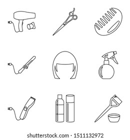 Hairdressing salon icons. Black vector set.