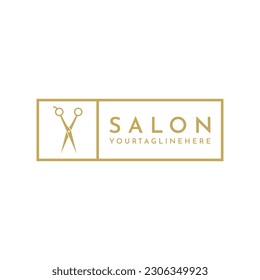 Logotipo del salón de peluquería con tijeras símbolo diseño de ilustración vectorial, diseño de salón con el logotipo de tijeras