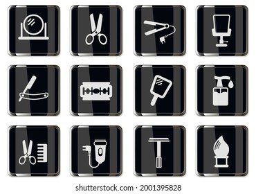Hairdressing salon pictograms in black chrome buttons. icon set for your design. vector icons