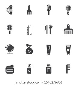 Hairdressing salon vector icons set, modern solid symbol collection, filled style pictogram pack. Signs, logo illustration. Set includes icons as makeup mirror,comb, mascara brush, cream tube, hairpin