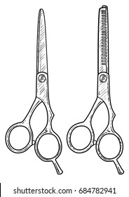 Hairdressing scissor illustration, drawing, engraving, ink, line art, vector