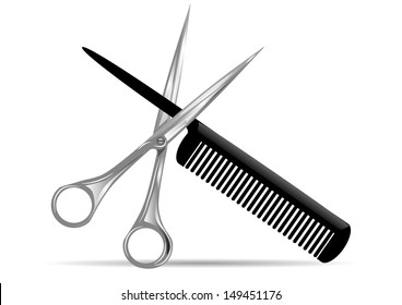 hairdressing scissors and comb