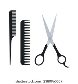 Friseurschere und -kämme, flach, Vektorgrafik