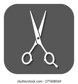 The hairdressing scissors icon. Barbershop symbol. Flat Vector illustration. Button