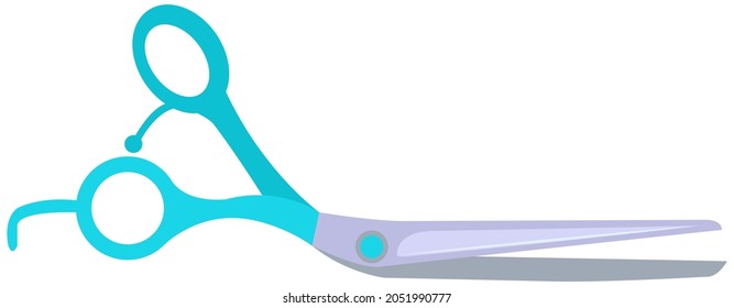 Hairdressing scissors with sharp blades and additional handle for holding. Barber tool, barbershop symbol, haircut creation equipment. Hairdresser tool for cutting hair isolated on white background