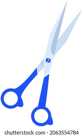 Hairdressing scissors with sharp blades and additional handle for holding. Barber tool, barbershop symbol, haircut creation equipment. Hairdresser tool for cutting hair isolated on white background