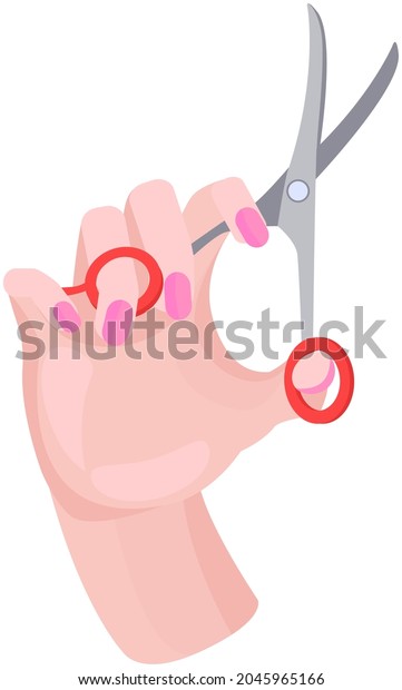 Hairdressing scissors with sharp blades and
additional handle for holding. Barber tool, barbershop symbol,
haircut creation equipment. Hairdresser tool for cutting hair
isolated on white
background