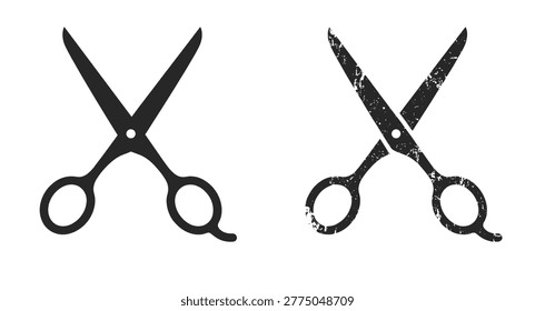 Hairdressing scissors symbol collection, solid and textured silhouettes, cutting tool, beauty salon, barber, and styling