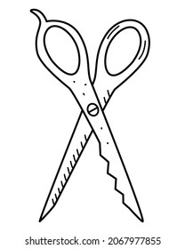 Hairdressing scissors, vector illustration of opened scissors, doodle style, icon isolated on white.