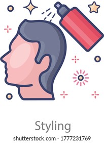 Hairdressing spray, flat icon of styling  