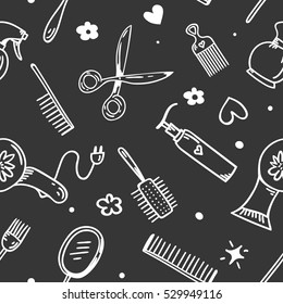 hairdressing supplies pattern seamless on the white background