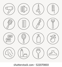 Hairdressing thin line icon set