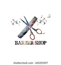 Hairdressing tools background with comb and scissors