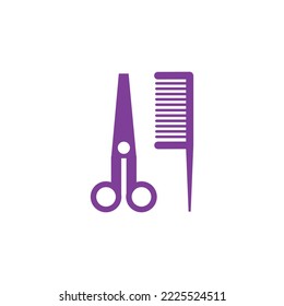 Hairdressing tools comb and scissors isolated line flat icon vector