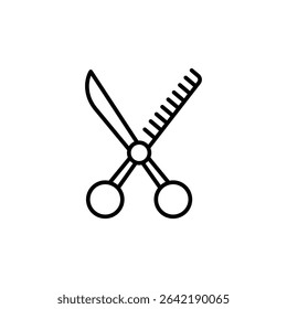Hairdressing Tools Depicting Scissors And Comb In Simple Line Art